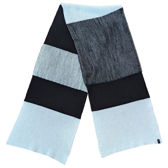 Lululemon Wool Blend Ribbed Knit Extra Long Wide Black Gray Color Block Scarf OS - Picture 6 of 8